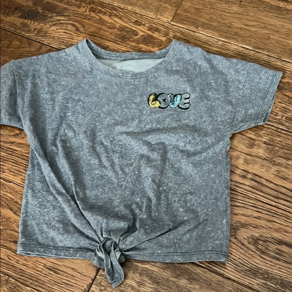 Gray Kids T-Shirt with Love Embroidery